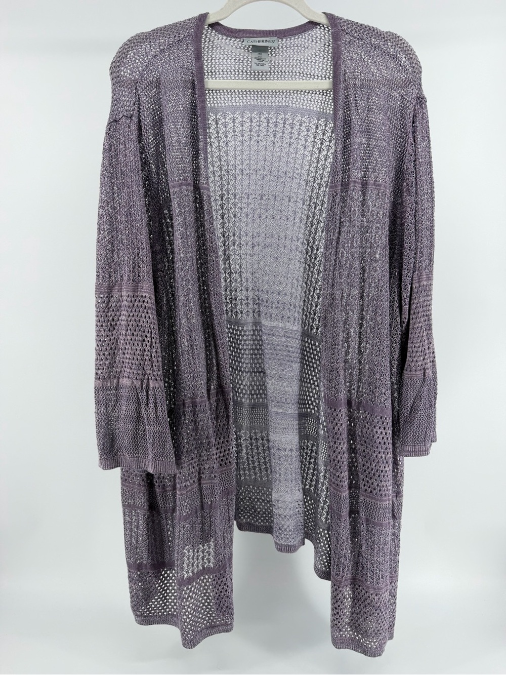 Catherines Loose Knit Open Front Longline Cardigan in Lavender, Women's 4X